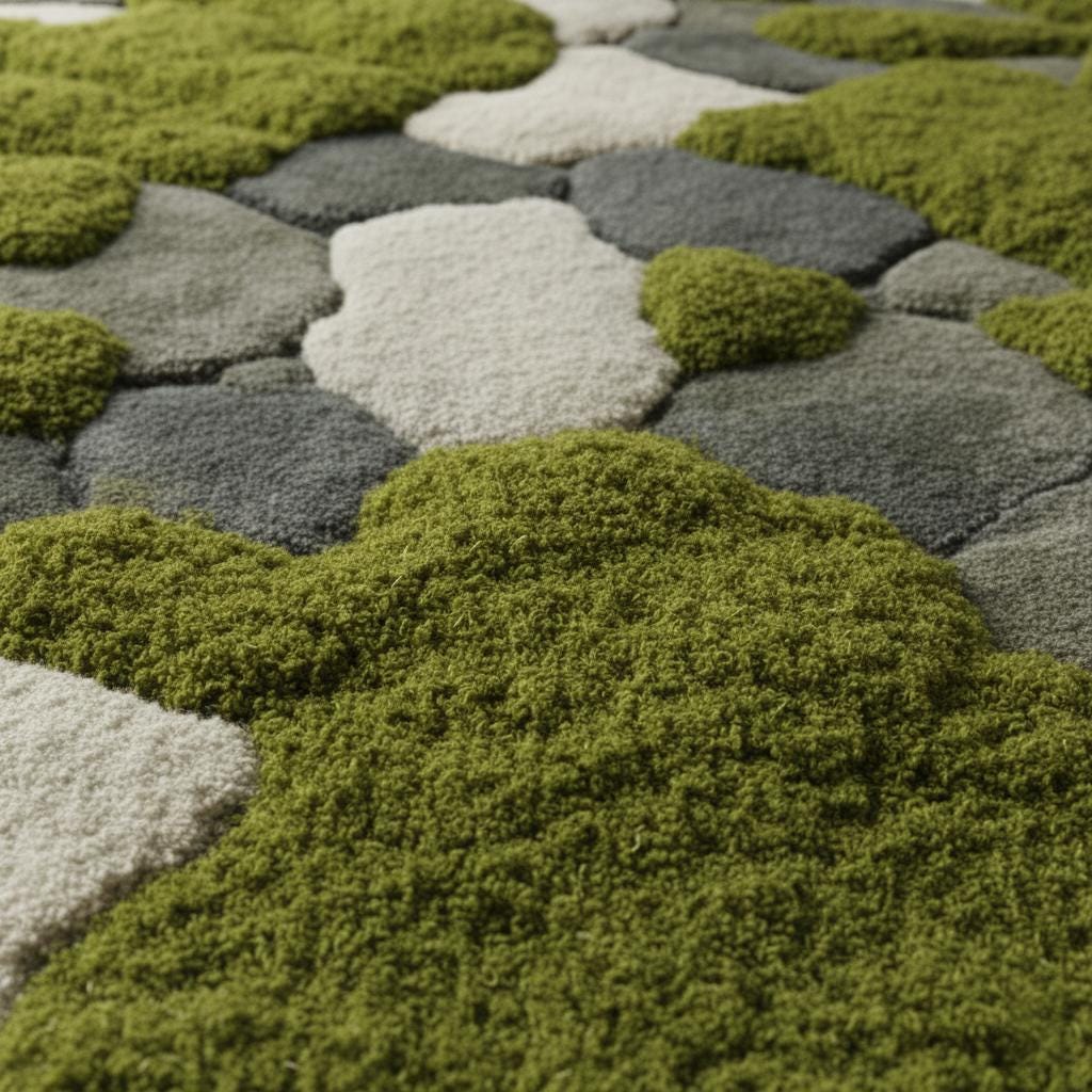 Moss Rug | 3D Stone Path Rug | Nature Inspired Tufted Rug | Mossy Garden Carpet | Green Landscape Rug | Modern Living Room Decor