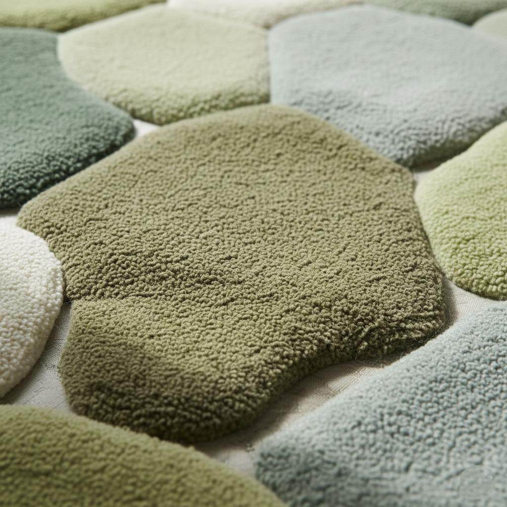 Moss Pebble Wool Blend Rug – Sculptural Stone-Shaped Plush Carpet __etsy:7382625006
