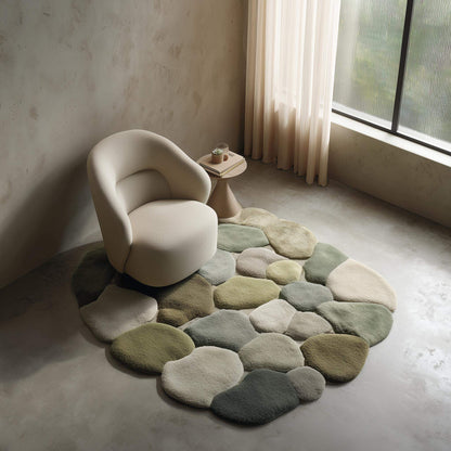 Moss and pebbles inspired area rug in sage green, olive and sand hues – a textured wool blend rug carpet teppich for living room décor. __etsy:7430549833