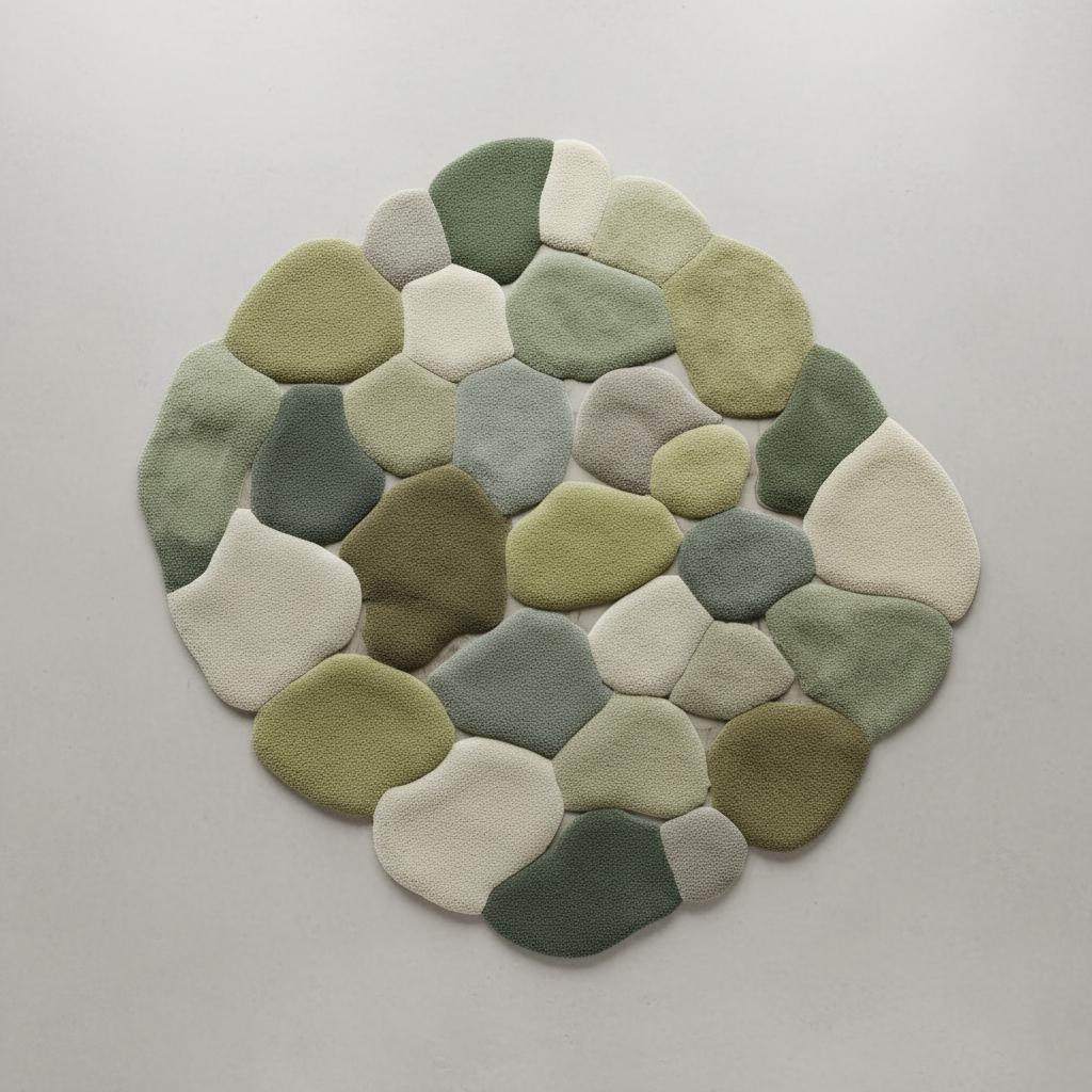 Organic shape wool blend rug mimicking mossy stones, perfect as a statement area rug rug carpet teppich for minimalist interiors. __etsy:7430549493