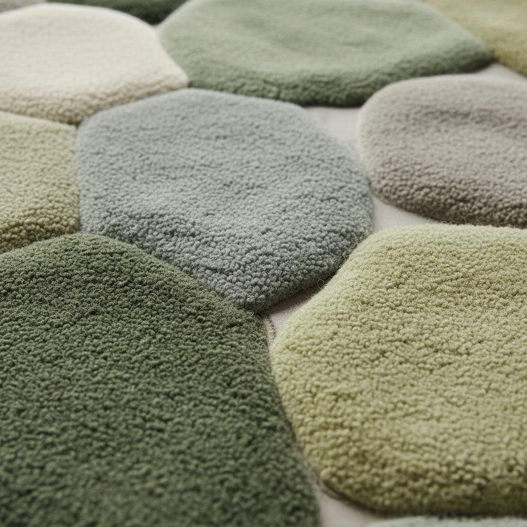 Moss Pebble Wool Blend Rug – Sculptural Stone-Shaped Plush Carpet __etsy:7382624856
