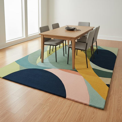 Multicolor Abstract Geometric Area Rug Rectangular Modern Retro Style 9x12 Rug Teppich