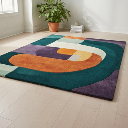 Multicolor Abstract Geometric Area Rug Rectangular Modern Retro Style Teppich