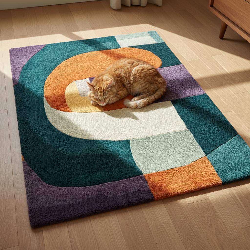 Multicolor Abstract Geometric Area Rug Rectangular Modern Retro Style Teppich