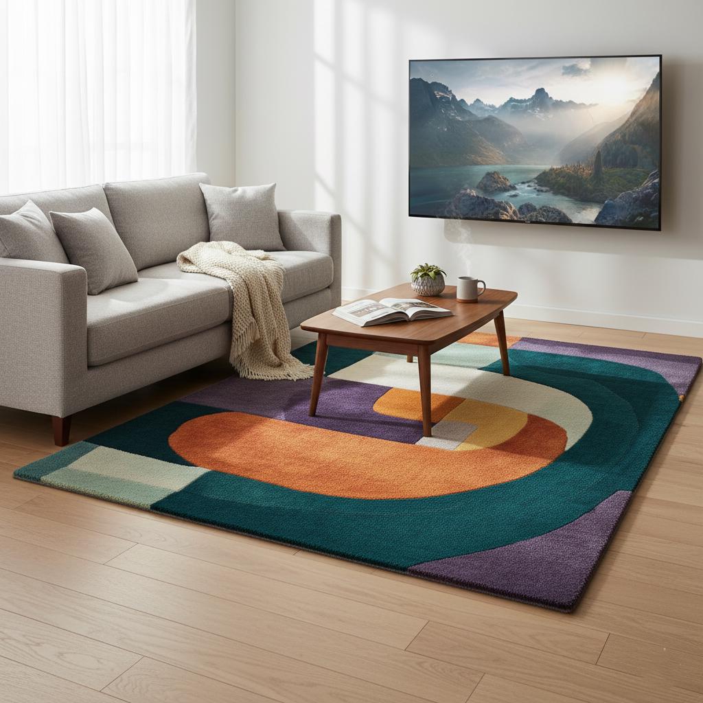 Multicolor Abstract Geometric Area Rug Rectangular Modern Retro Style Teppich