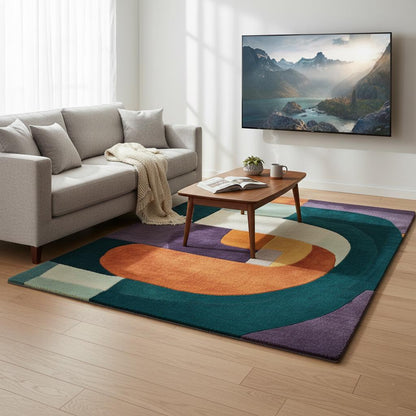 Multicolor Abstract Geometric Area Rug Rectangular Modern Retro Style Teppich