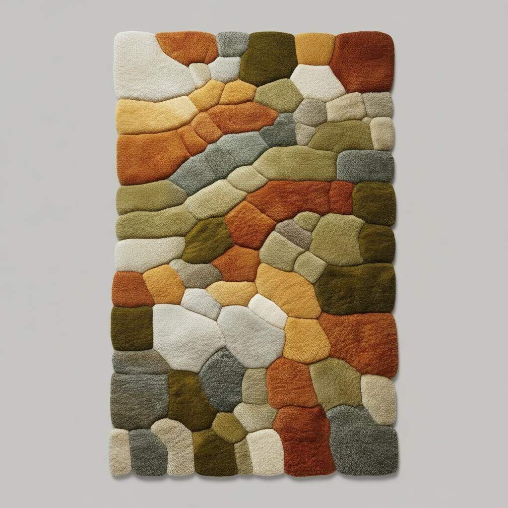 Nature Pebble Moss Rugs | 3D Stone Rug Carpet | Green Earth Tone Teppich | Hand Tufted Boho Rugs | Custom Abstract Rug | Bedroom Rugs Modern