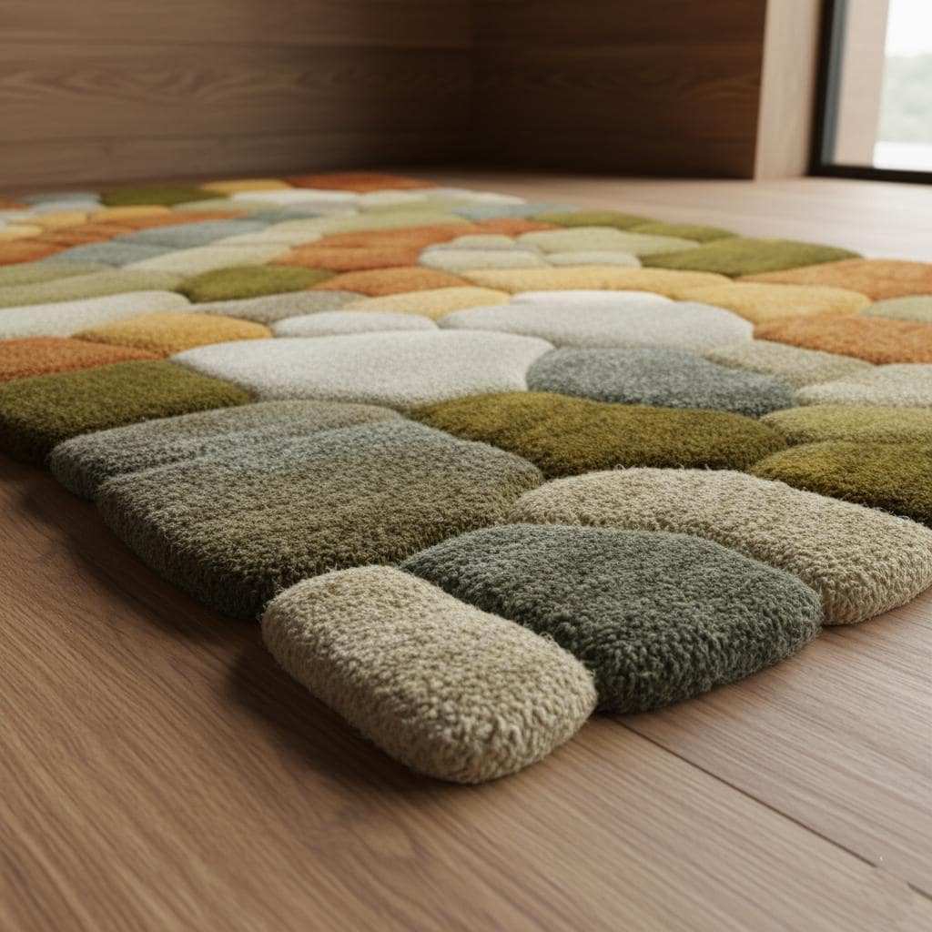 Nature Pebble Moss Rugs | 3D Stone Rug Carpet | Green Earth Tone Teppich | Hand Tufted Boho Rugs | Custom Abstract Rug | Bedroom Rugs Modern