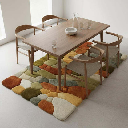 Nature Pebble Moss Rugs | 3D Stone Rug Carpet | Green Earth Tone Teppich | Hand Tufted Boho Rugs | Custom Abstract Rug | Bedroom Rugs Modern