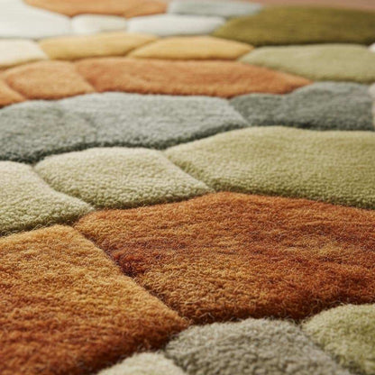 Nature Pebble Moss Rugs | 3D Stone Rug Carpet | Green Earth Tone Teppich | Hand Tufted Boho Rugs | Custom Abstract Rug | Bedroom Rugs Modern
