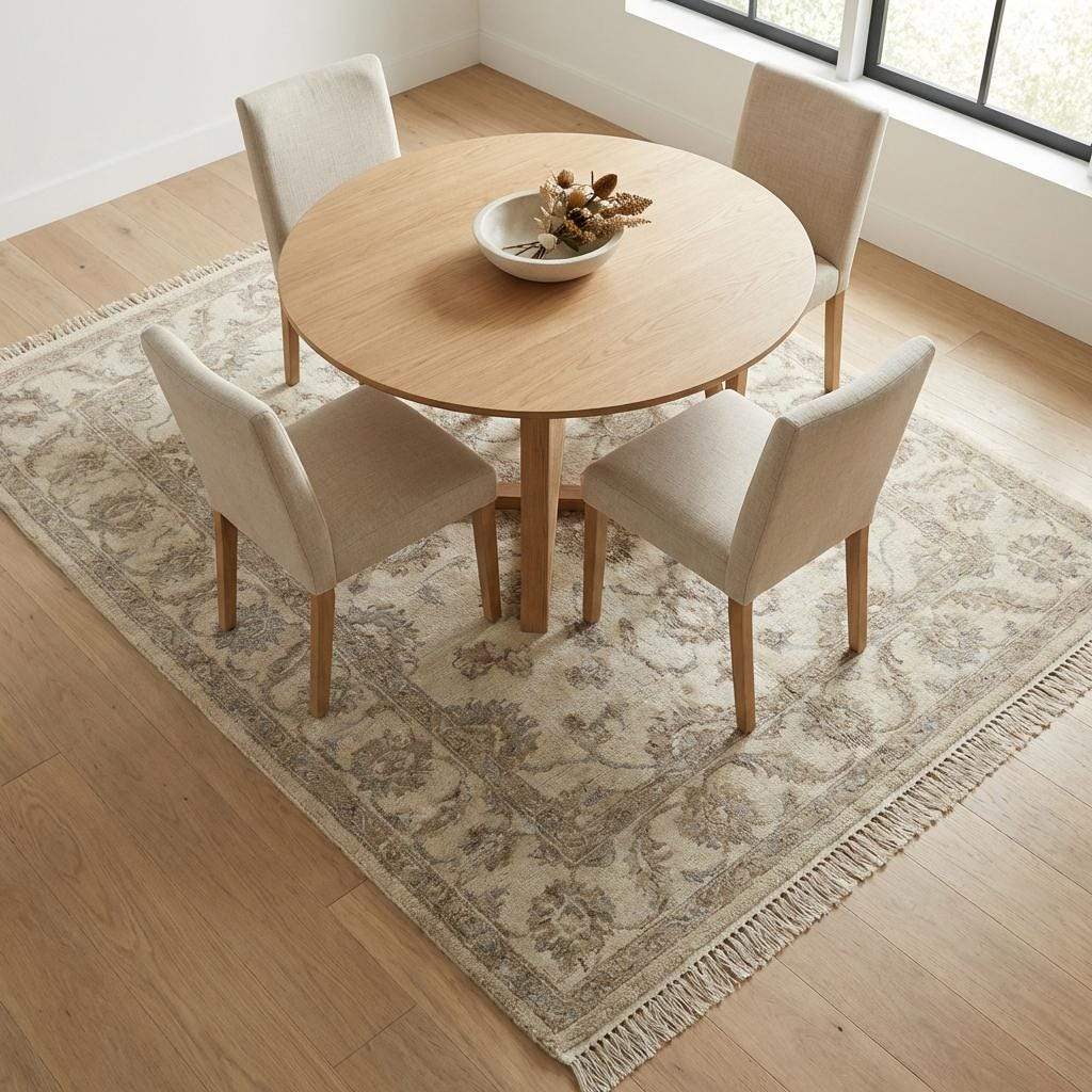 Neutral Oushak Area Rug Hand Knotted Wool Floral Living Room Rug