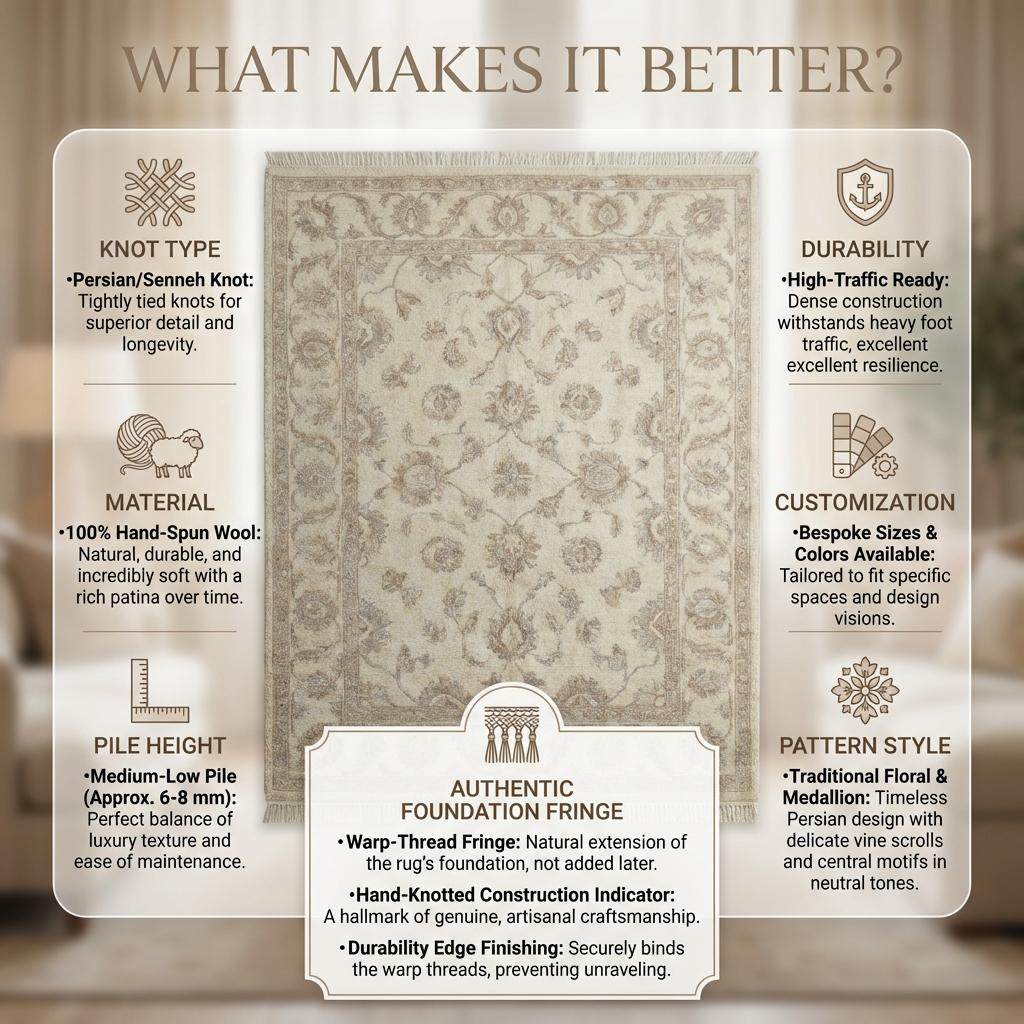 Neutral Oushak Area Rug Hand Knotted Wool Floral Living Room Rug