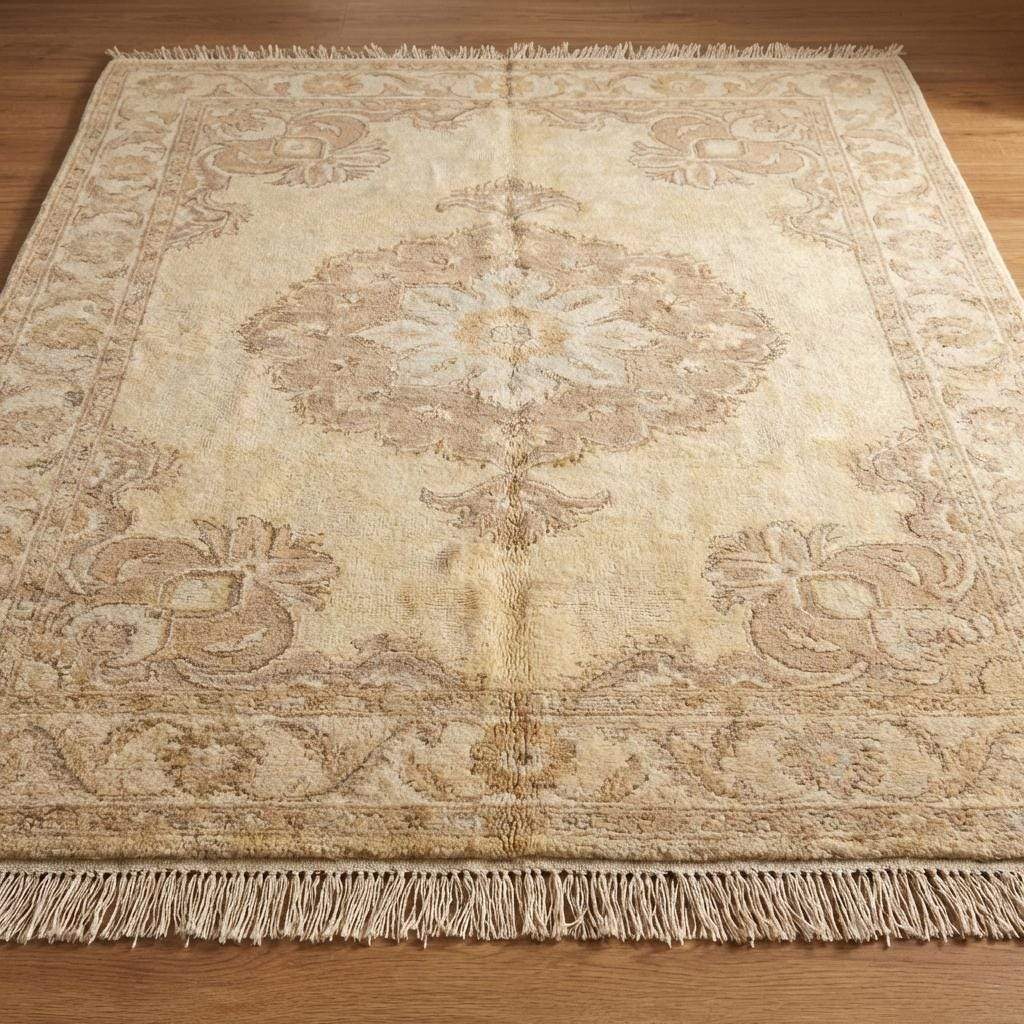 Neutral Oushak Hand Knotted Wool Rug for Living Room & Bedroom Decor