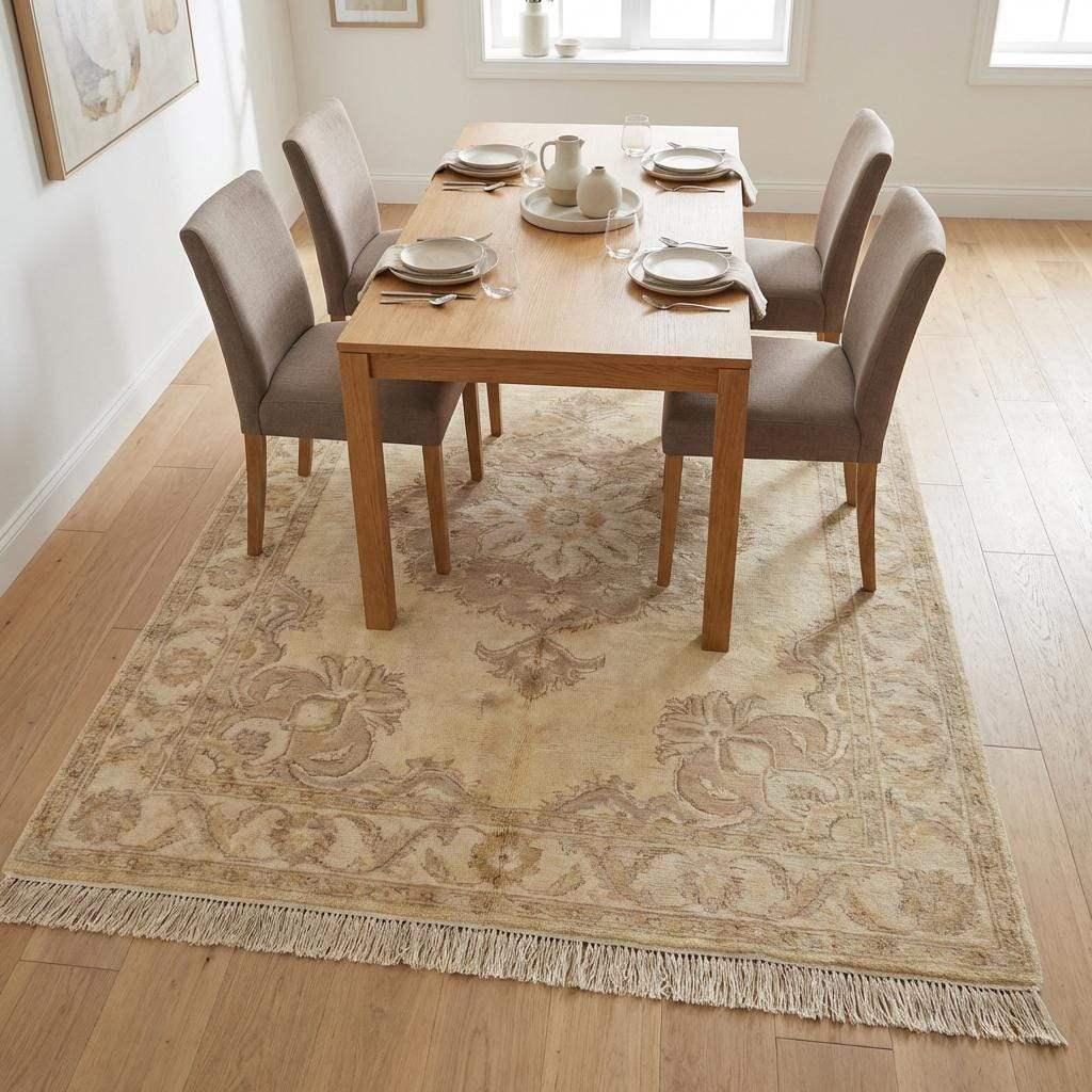 Neutral Oushak Hand Knotted Wool Rug for Living Room & Bedroom Decor