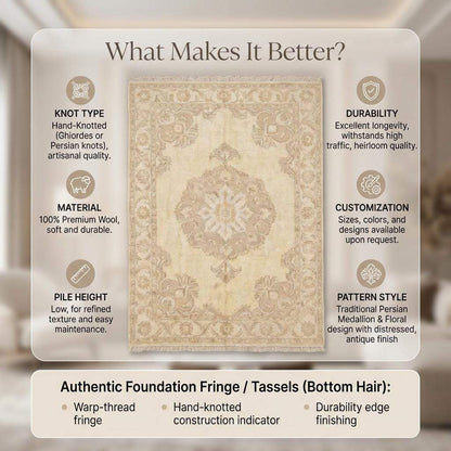 Neutral Oushak Hand Knotted Wool Rug for Living Room & Bedroom Decor