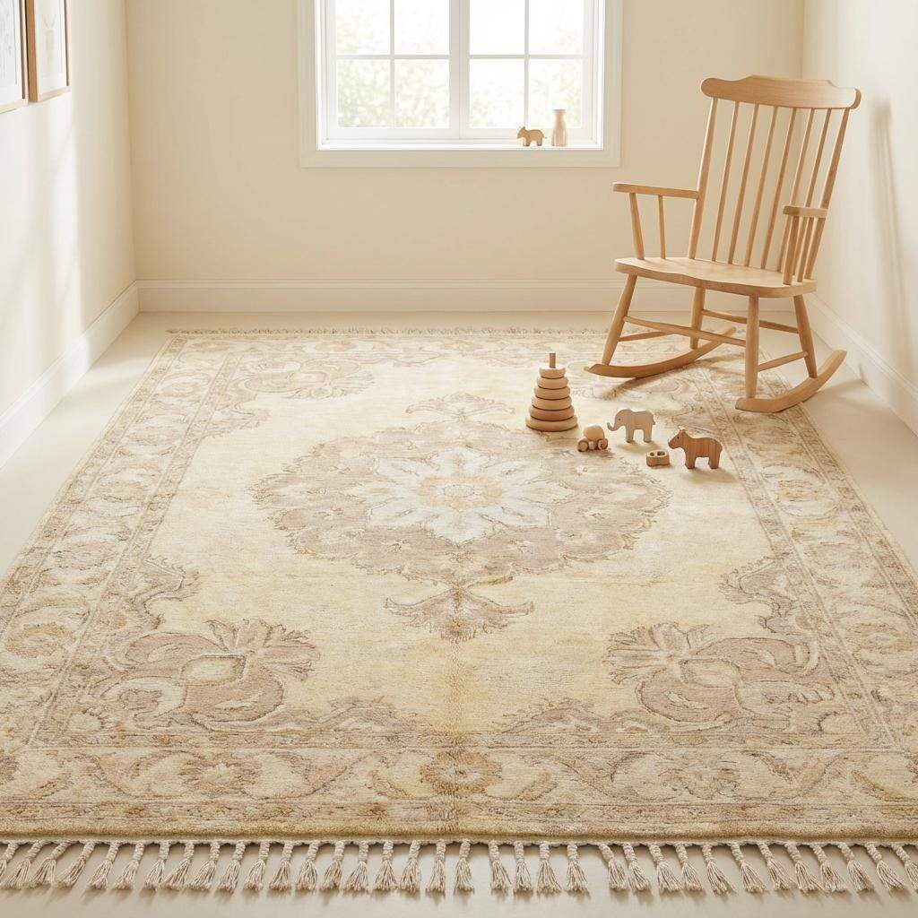 Neutral Oushak Hand Knotted Wool Rug for Living Room & Bedroom Decor