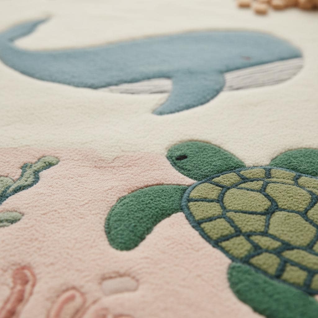 Ocean Theme Kids Rug | Sea Animal Nursery Carpet | Whale Turtle Play Mat | Handmade Tufted Wool Rug | Coastal Baby Room Decor | Montessori