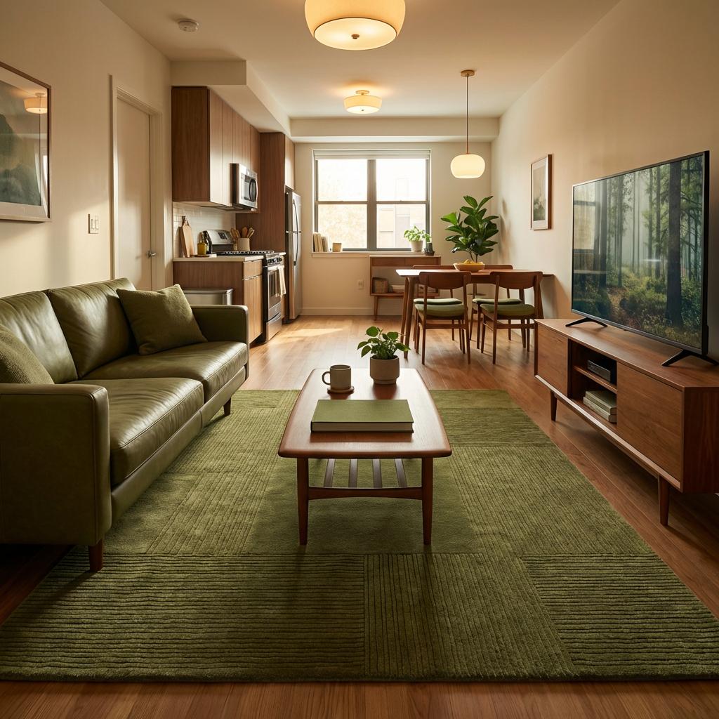 Olive Green Area Rug Modern Geometric Patchwork Rug Soft Textured Minimalist Living Room Carpet Scandinavian Japandi Home Decor