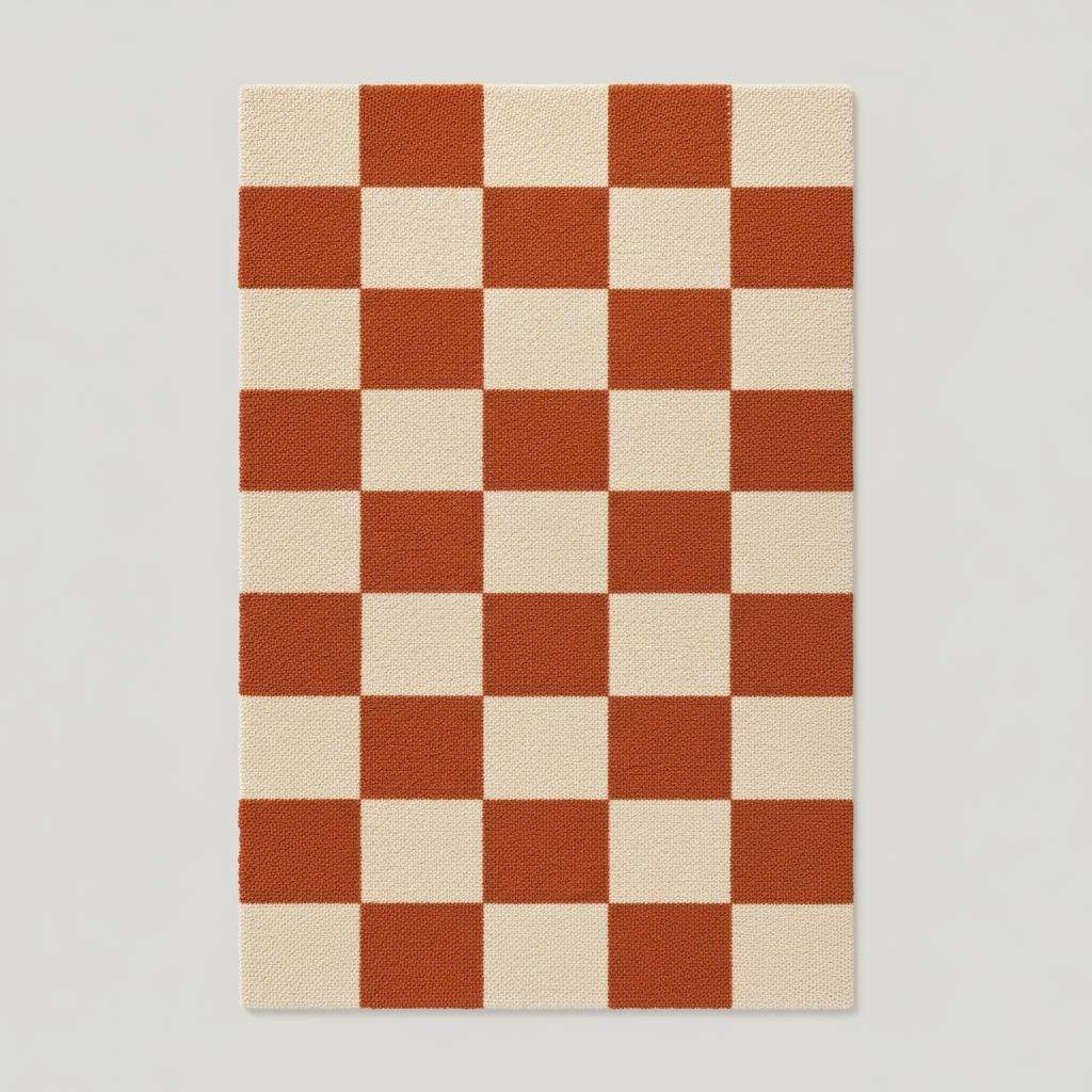 Orange Checkerboard Rug – Tufted Mid Century Modern Area Carpet
