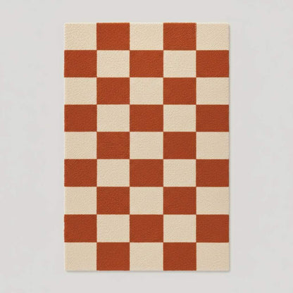 Orange Checkerboard Rug – Tufted Mid Century Modern Area Carpet