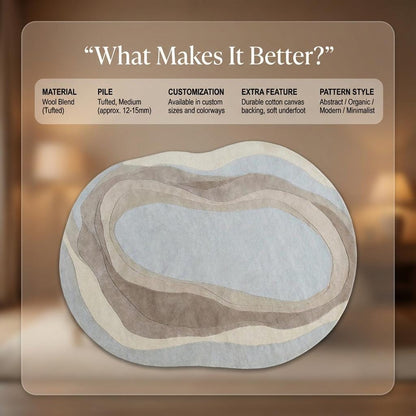 Organic Wavy Area Rug, Irregular Shaped Rug, Neutral Modern Abstract Carpet, Beige Cream Minimalist Living Room Rug, Scandinavian Decor