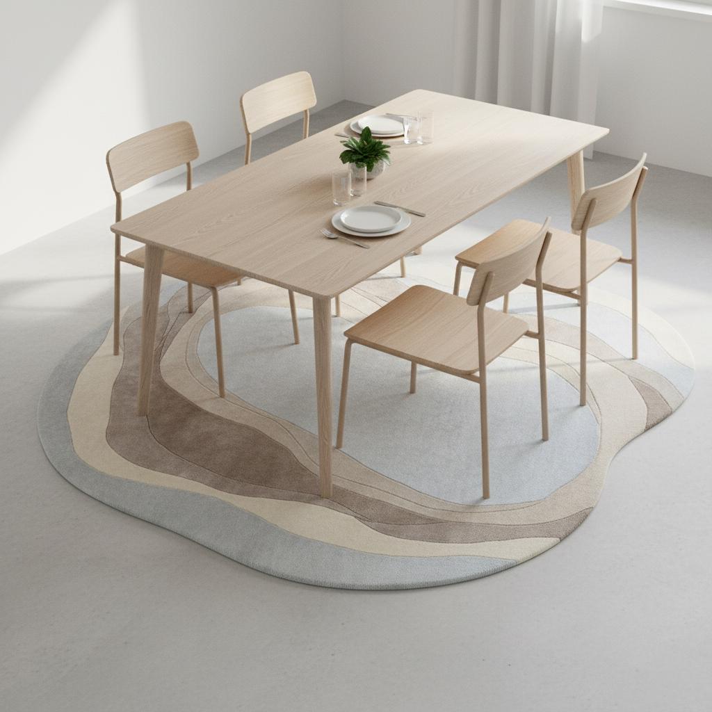 Organic Wavy Area Rug, Irregular Shaped Rug, Neutral Modern Abstract Carpet, Beige Cream Minimalist Living Room Rug, Scandinavian Decor