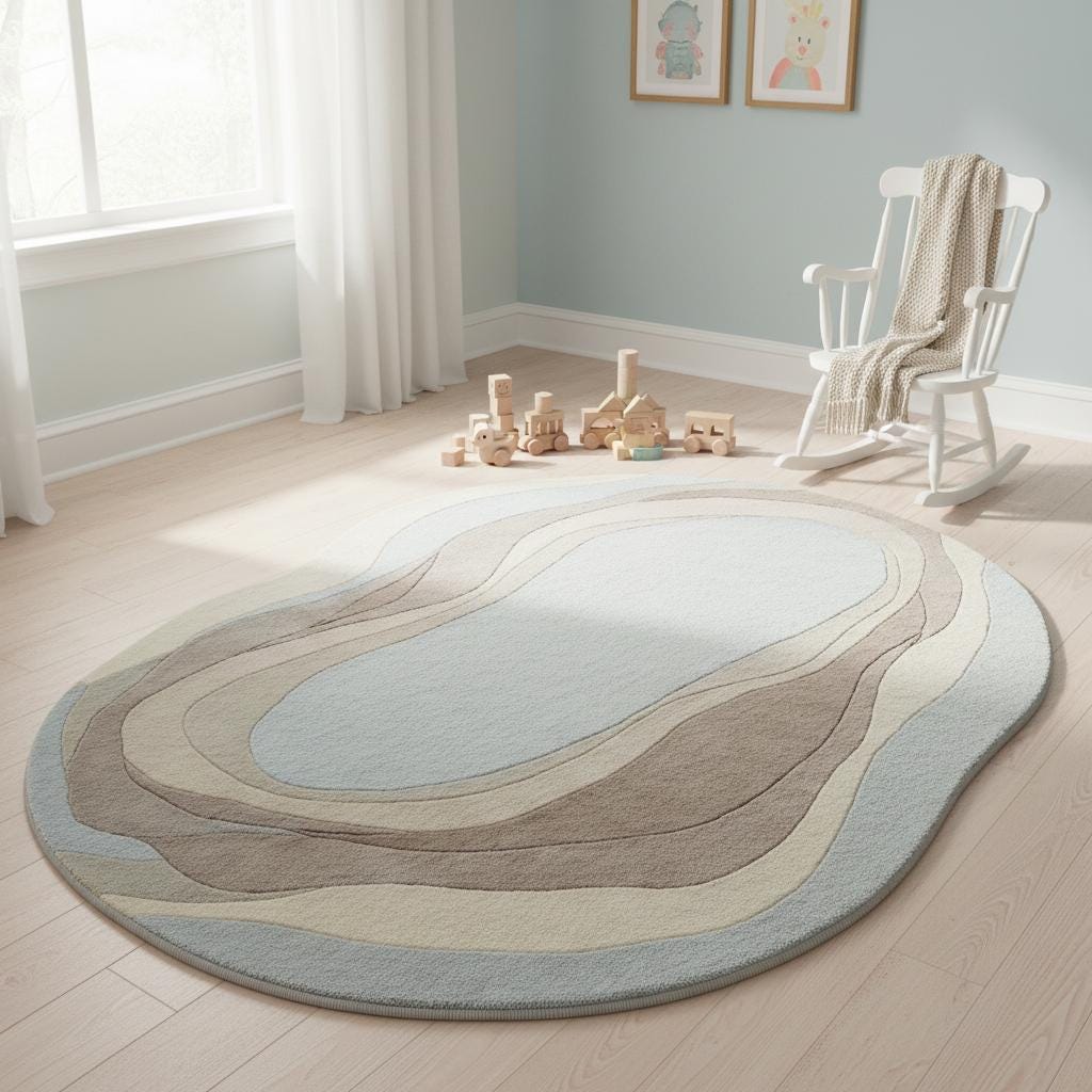 Organic Wavy Area Rug, Irregular Shaped Rug, Neutral Modern Abstract Carpet, Beige Cream Minimalist Living Room Rug, Scandinavian Decor