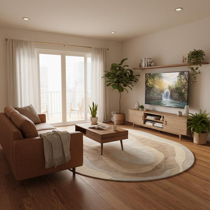 Organic Wavy Area Rug, Irregular Shaped Rug, Neutral Modern Abstract Carpet, Beige Cream Minimalist Living Room Rug, Scandinavian Decor