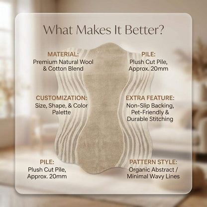 Organic Wavy Rug beige modern irregular shape soft plush texture handcrafted for minimalist decor