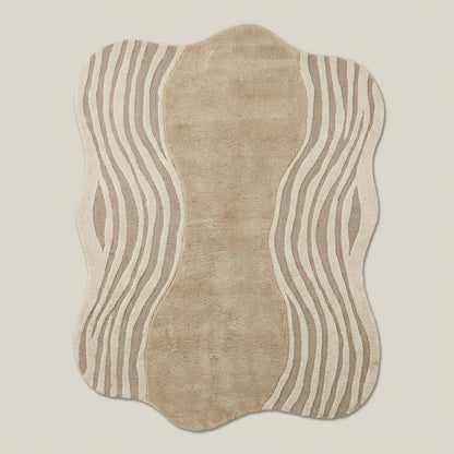 Organic Wavy Rug with irregular beige shape and soft plush texture for modern minimalist decor