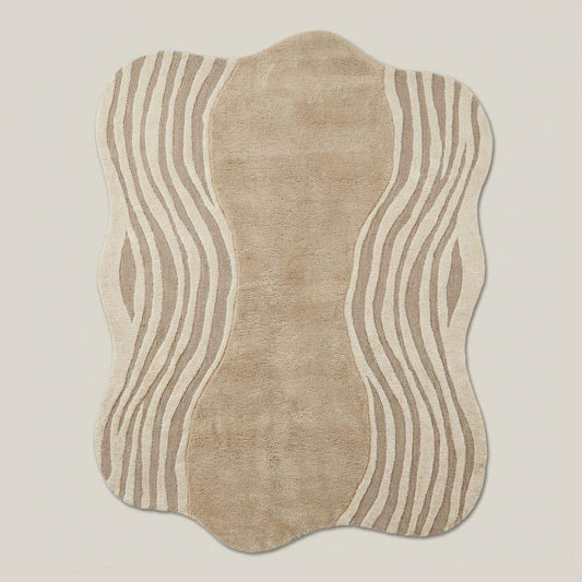 Organic Wavy Rug with irregular beige shape and soft plush texture for modern minimalist decor