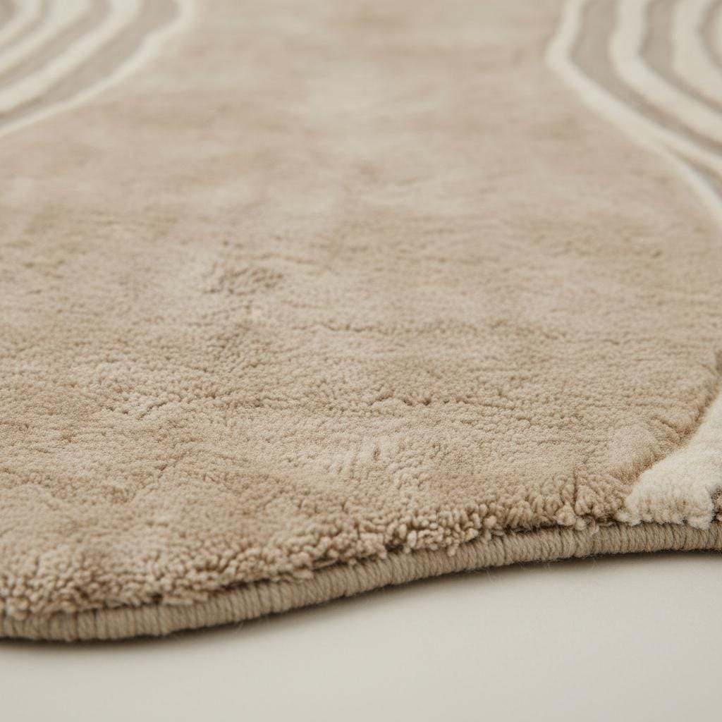 Organic wavy rug with beige irregular shape and soft plush texture for modern minimalist decor