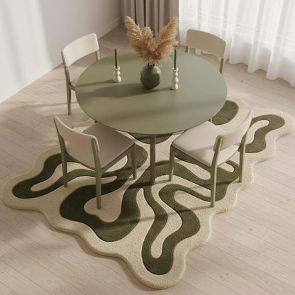 Organic Abstract Green Hand Tufted Rug, Modern Wavy Shape Area Rug, Contemporary Sculpted Living Room Carpet