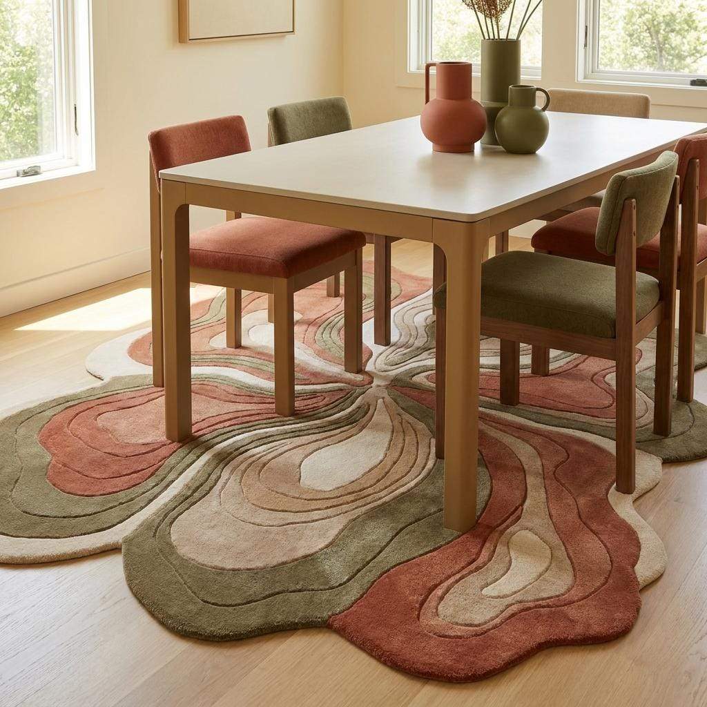 Organic Shape Abstract Rug Carpet, Hand Tufted Wool Area Rug, Modern Artistic Home Decor __etsy:7978196882