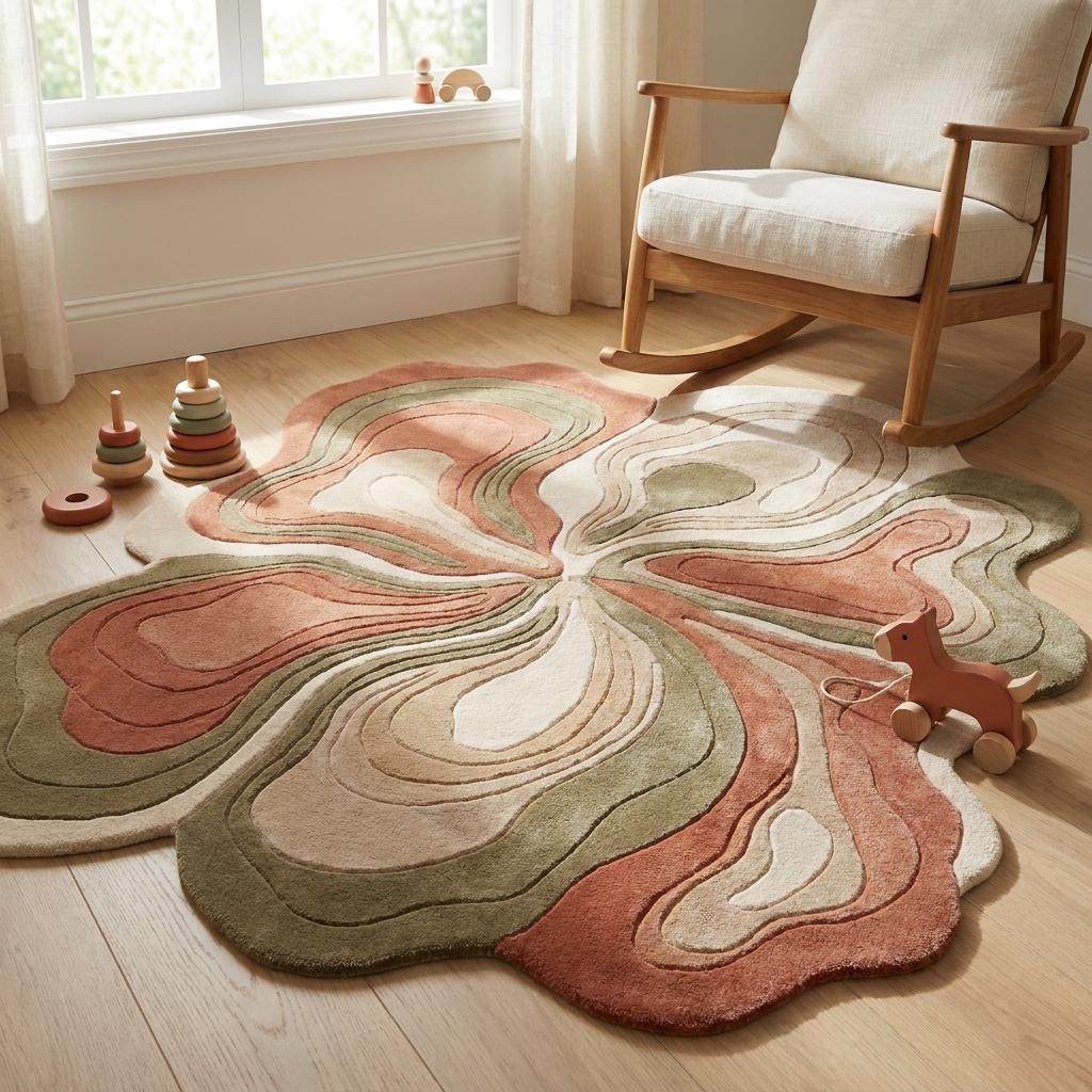 Organic Shape Abstract Rug Carpet, Hand Tufted Wool Area Rug, Modern Artistic Home Decor __etsy:7978196922
