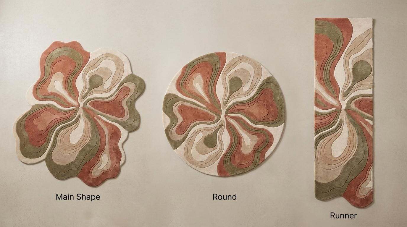 Abstract rug available in multiple shapes like circular, rectangular and runner hallway formats for modern home styling __etsy:8026149897