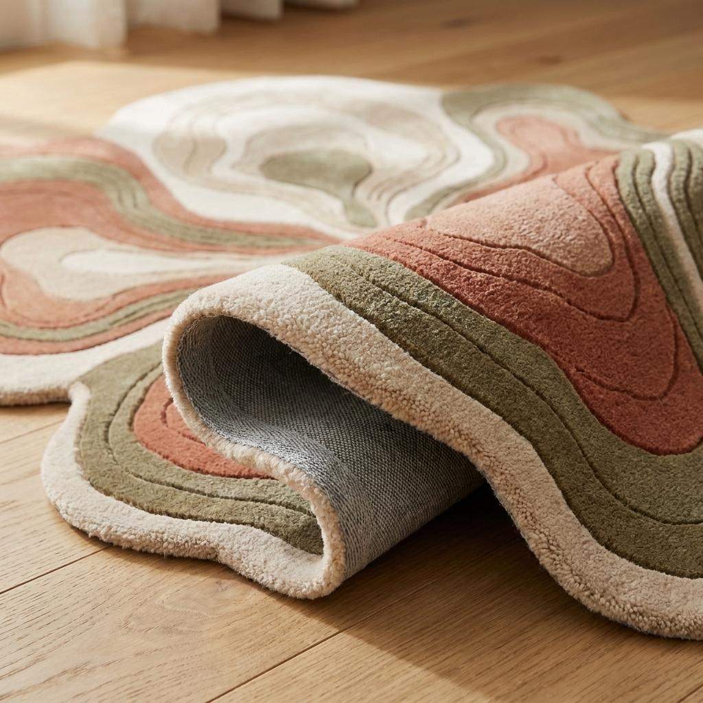 Boho modern organic shape rug carpet in neutral earthy palette ideal for cozy and stylish interior spaces __etsy:8026149903