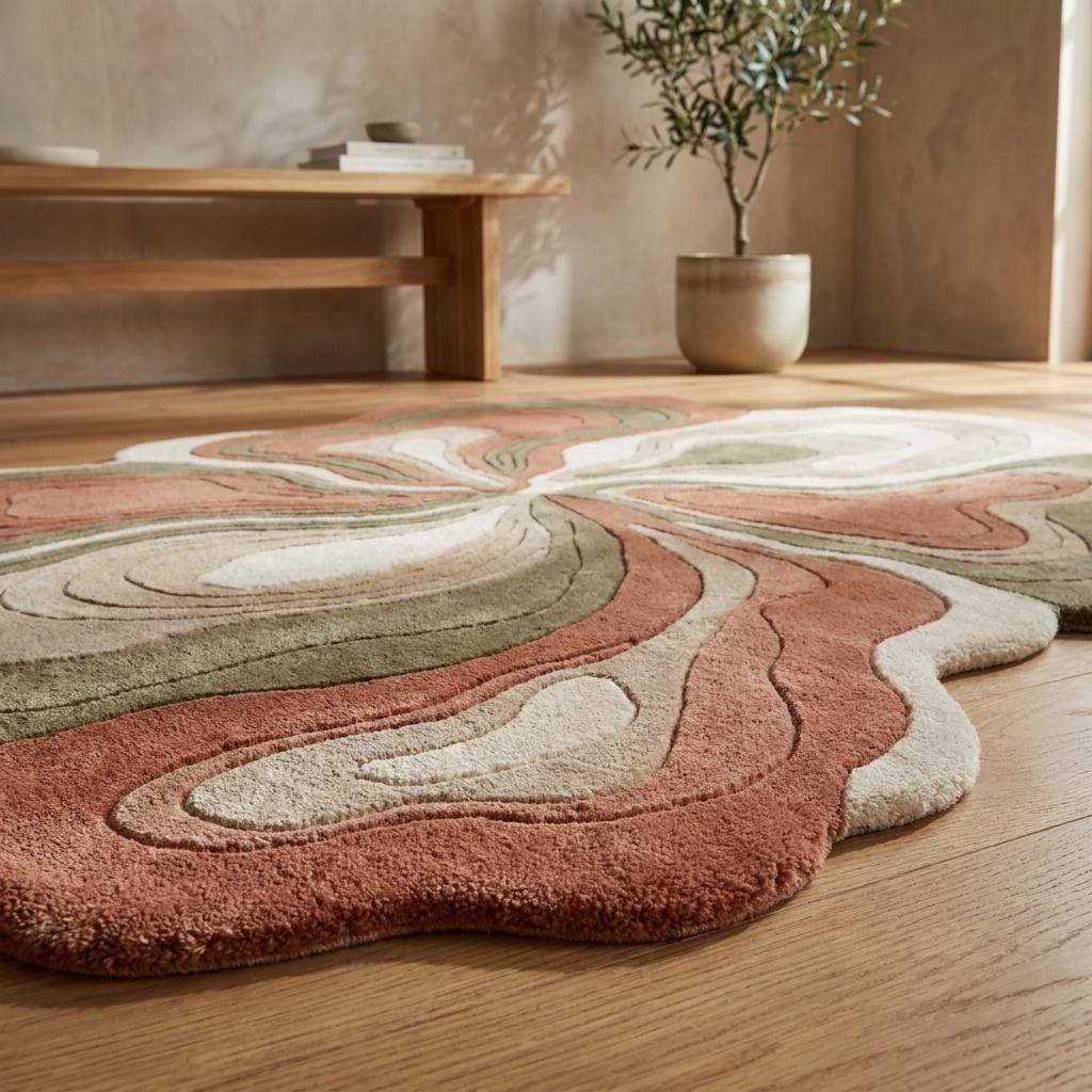Organic Shape Abstract Rug Carpet, Hand Tufted Wool Area Rug, Modern Artistic Home Decor __etsy:8026149899