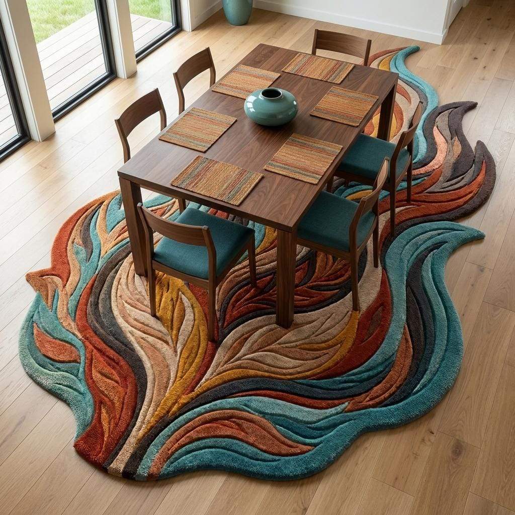 Organic Shape Hand Tufted Rug, Artistic Wool Carpet for Contemporary Living Room __etsy:8114267223