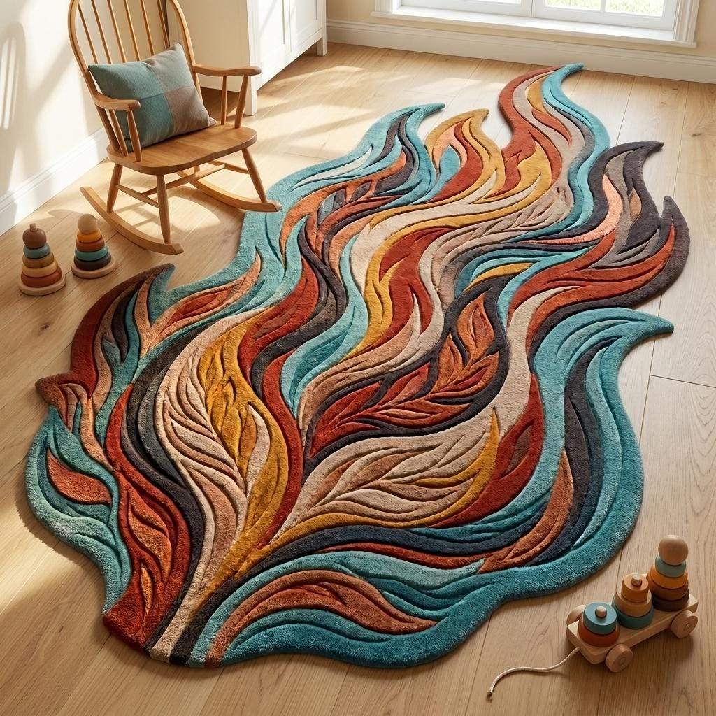 Organic Shape Hand Tufted Rug, Artistic Wool Carpet for Contemporary Living Room __etsy:8114267301