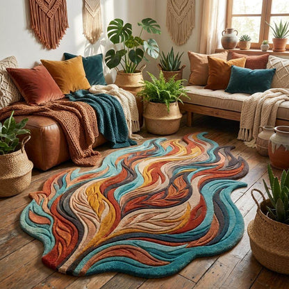 Colorful contemporary hand tufted area rug with organic curves and high-low carved texture for bedroom or studio décor __etsy:8114267243