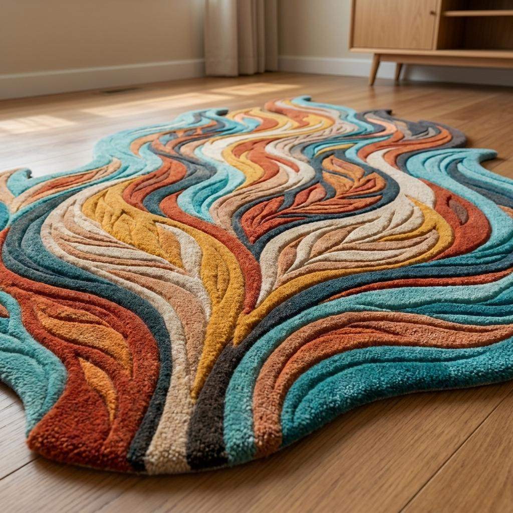 Luxury wool carpet featuring abstract layered pattern and soft plush pile for organic modern and mid century interiors __etsy:8066347934