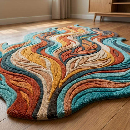 Luxury wool carpet featuring abstract layered pattern and soft plush pile for organic modern and mid century interiors __etsy:8066347934