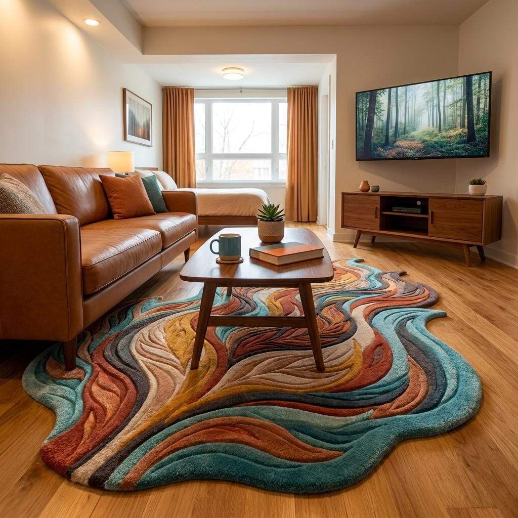 Handmade abstract tufted rug with sculpted artistic design and earthy modern color palette for statement floor décor __etsy:8114267261