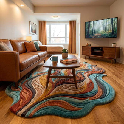 Handmade abstract tufted rug with sculpted artistic design and earthy modern color palette for statement floor décor __etsy:8114267261