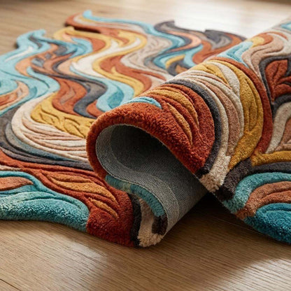 Organic Shape Hand Tufted Rug, Artistic Wool Carpet for Contemporary Living Room __etsy:8114267293
