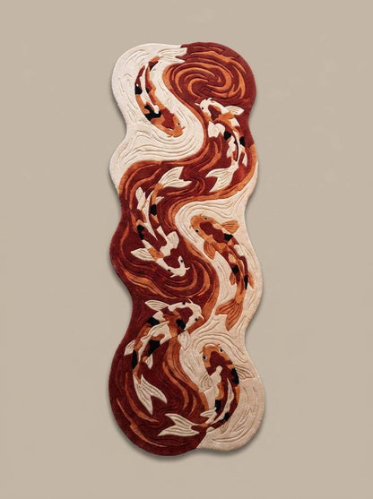 Japanese inspired koi fish carpet with flowing abstract water pattern for artistic living room decor __etsy:8071389352