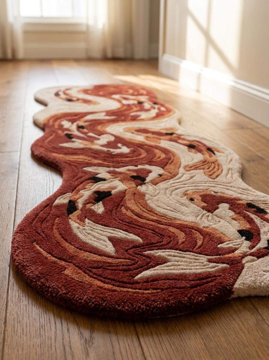 Organic Shape Koi Fish Runner Rug, Hand Tufted Wool Carpet for Bedroom & Artistic Home Decor __etsy:8071389398