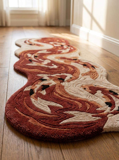 Organic Shape Koi Fish Runner Rug, Hand Tufted Wool Carpet for Bedroom & Artistic Home Decor __etsy:8071389398
