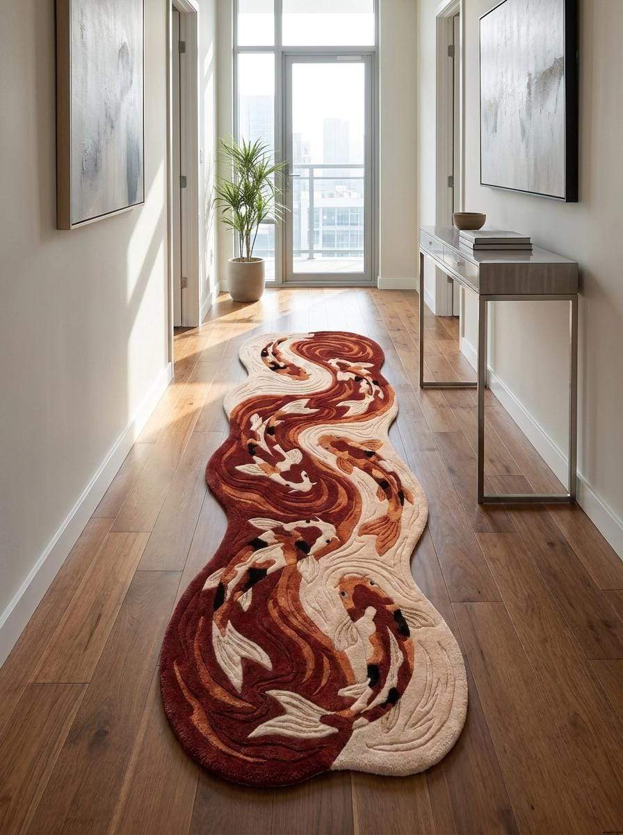 Contemporary hand tufted carpet with sculpted artistic detailing and freeform silhouette for creative interiors __etsy:8119310515
